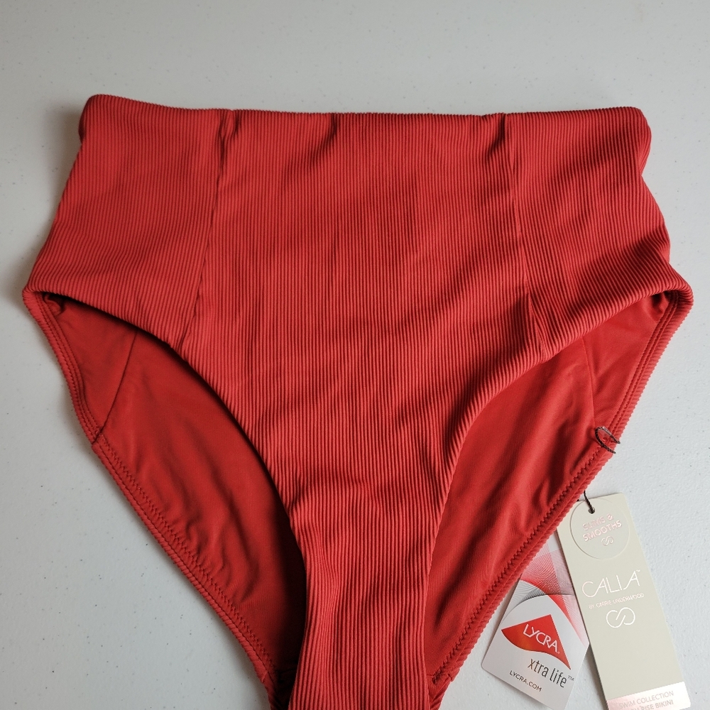 CALIA By Carrie Underwood High Rise Ribbed Swim Bottom in Medium. NWT